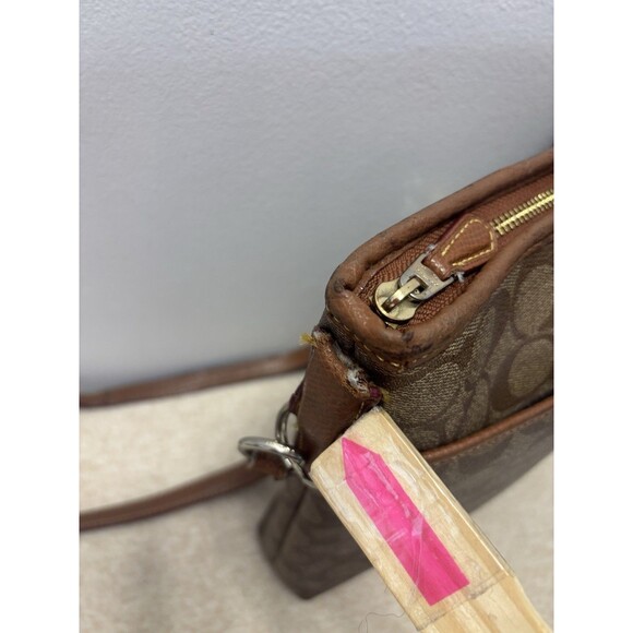 Coach Signature C File Bag Crossbody Shoulder Bag Purse Khaki Mahogony Sz 12x10 - Picture 13 of 16